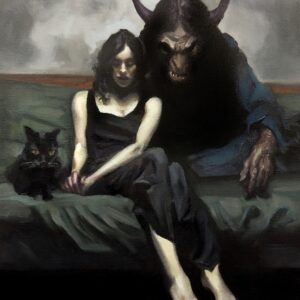 Dark art print of a woman at peace among her demons — Comfortable with My Demons by Marty Engle